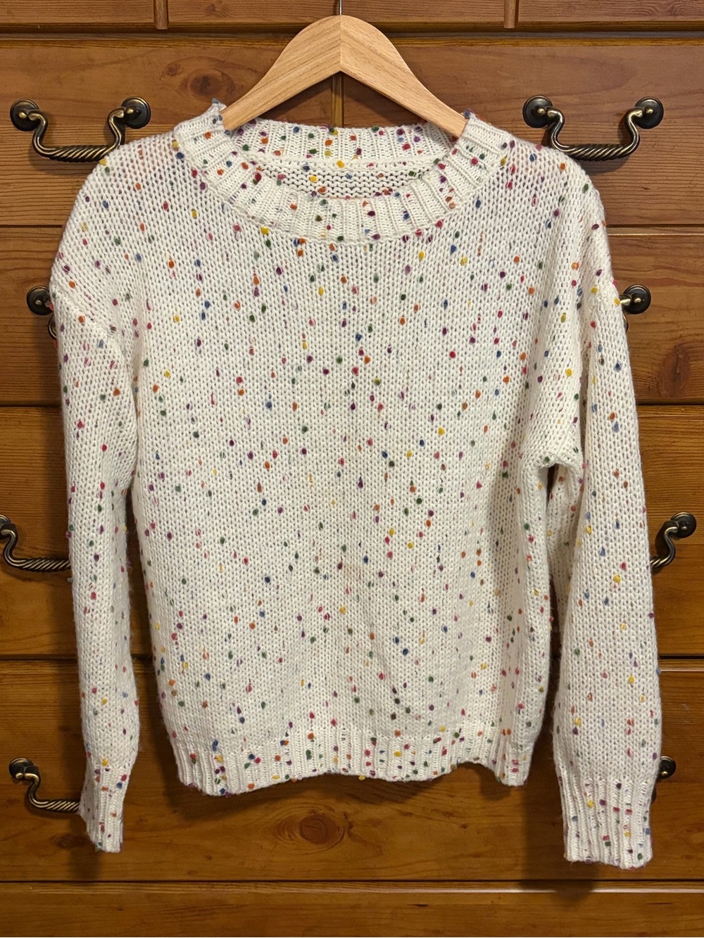 Seven7 Cream Speckled Crewneck Sweater with Multicolor Flecks